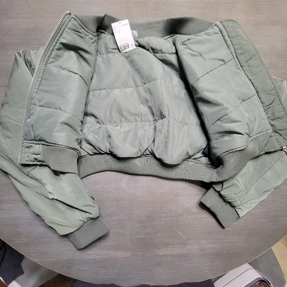 NWT H&M Olive Cropped Bomber Jacket Y2K - Picture 9 of 13
